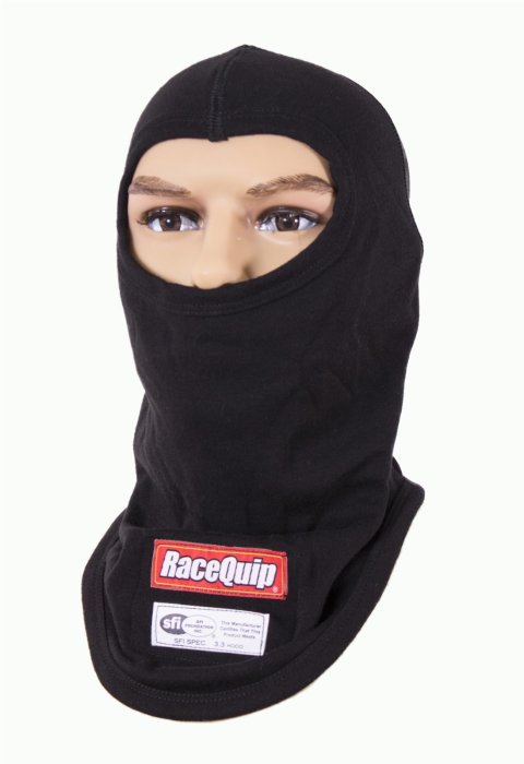 RaceQuip Head Socks 433990RQP Sock, Single Eyehole Opening, One Layer, Aramid/Cotton, Black, SFI 3.3, Youth Size, Each