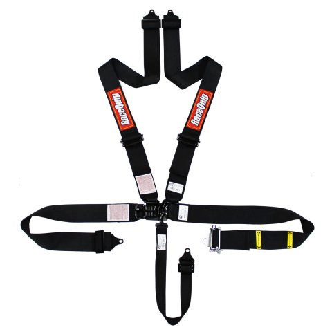 RaceQuip Small Buckle Latch & Link Pro Ratchet Auto Racing 5-Point Harness 813003RQP Harness, Complete, Ratchet, Link, Buckle, 5-Point, SFI 16.1, Polyester, Black, Each