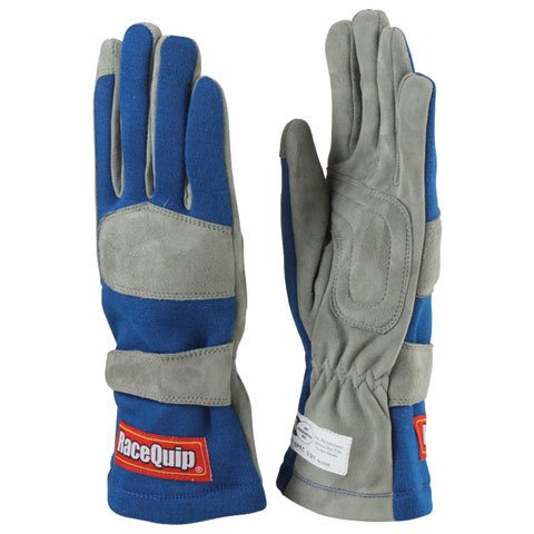 RaceQuip 351 Gloves 351022RQP Driving Gloves, 351, Single-Layer, Nomex/Leather, Blue/Gray, Men's Small, SFI 3.3/1, Pair
