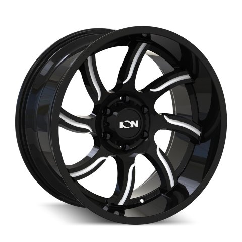 ION Alloy Series 151 Gloss Black Wheels with Milled Face 20x10 Wheel, Series, Aluminum, Black, Face, 20 x 10 in., 4.75 in. Backspace, Each