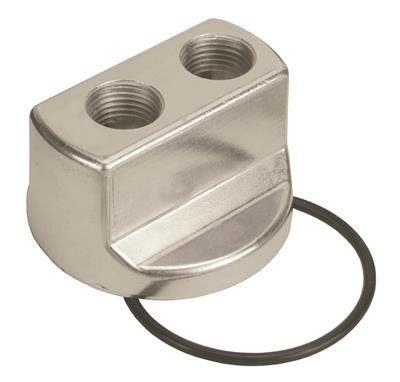 Derale Oil Filter Adapters 15703 Adapter, Aluminum, Polished, 3/4 in.-16 Thread, 1/2 in. NPT Ports, Each