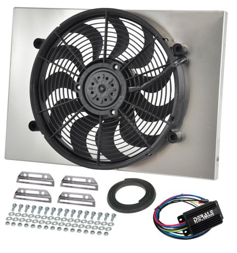 17 Inch 2,400 CFM Derale High-Output RAD Fan and Shroud Powerpacks 66828 Electric Fan, Powerpack Assembly, in. Diameter, Puller, cfm, Black, Plastic, Shroud, Aluminum, Each