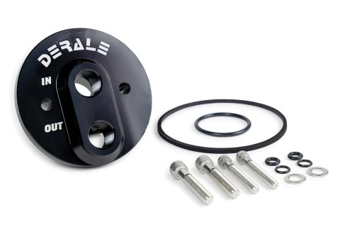 Derale Engine Oil Filter Relocation Kits 35760 Adapter, Remote Mount Filter, Billet Aluminum, Black Powdercoated, 3/4 in.-16 Thread, 1/2 NPT Inlet/Outlet, GM, Each