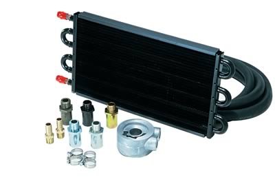 Derale 7000 Series Tube and Fin Engine Oil Cooler Kits 15502 Fluid Cooler, Engine, Fin, Aluminum, Copper, Black, 7 1/2 in. x 17 in. x 3/4 in., Each