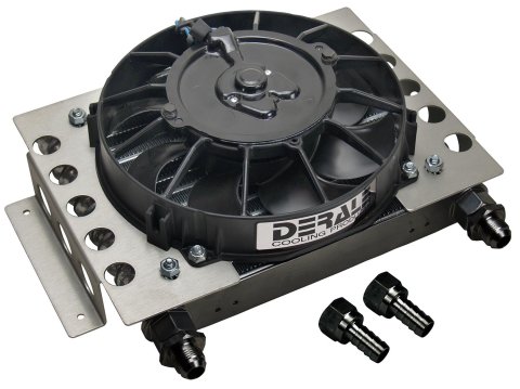 Derale Atomic-Cool Remote Fan-Mounted Oil Coolers for 1985-1986 C20 - 15850 Cooler, Plate, Engine or Transmission, Electric Fan, 30,000 GVW, -8 AN Male, Kit