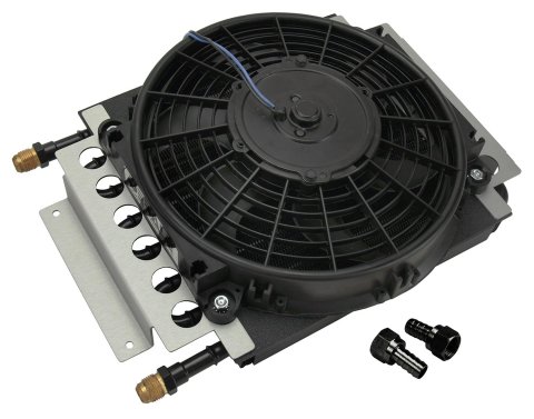 Derale Electra-Cool Remote Fluid Coolers 15820 Oil Cooler, 11-1/2 in. x 15-3/4 in. x 4 in. Cooler, 10 in. Fan, -8 AN Male, Kit
