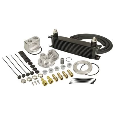 Derale Stacked Plate Engine Oil Coolers 15651 Fluid Cooler, Type, Plate, Aluminum, Black, -8 AN Male Threads Inlet/Outlet, Kit