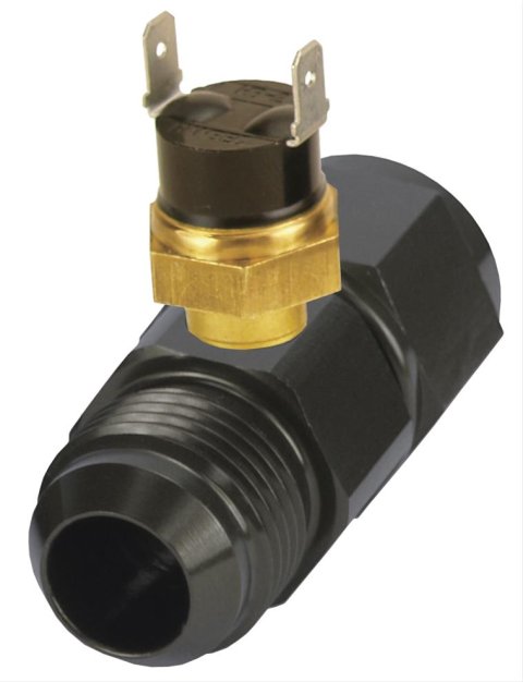 Derale Inline Fan Thermostats 35022 Electric Thermostat, In-line Sending Unit, 180 degrees F On, 165 degrees F Off, -10 AN Inlet/Outlet, Kit