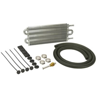 Derale Dyno-Cool Transmission Coolers 12901 Cooler, Dyno-Cool, Tube and Fin, 4 Rows, Aluminum, 11/32 in. Hose Barb, Rubber Hose, Clamps, Kit