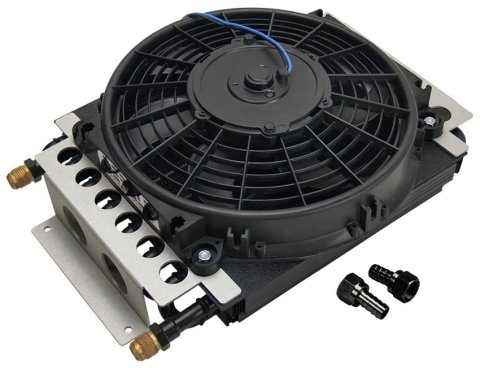 Derale Electra-Cool Remote Fluid Coolers 15800 Oil Cooler, 11.5 in. x 15.75 in. x 5 in. Cooler, 10 in. Fan, -8 AN Male, Each