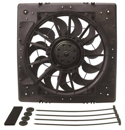 12 Inch 2,200 CFM Derale High-Output Single RAD Fan and Shroud Kit 16926 Electric Fan, Single, 12.00 in. Diameter, Puller, cfm, Black, Plastic, Each