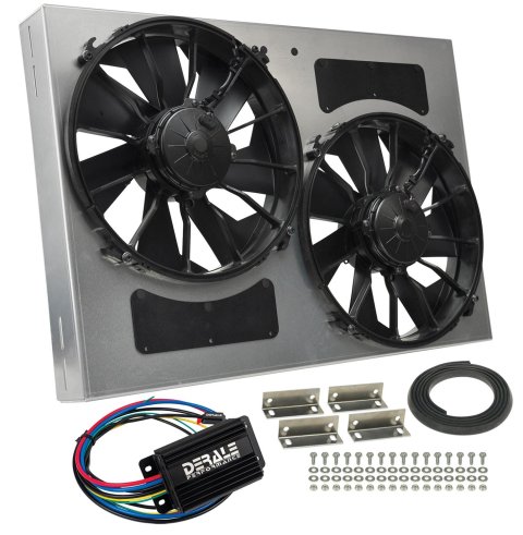 12 Inch 4,000 CFM Derale PWM Electric Fan Powerpacks 66842 Fan, Powerpack Assembly, in. Diameter, Puller, cfm, Black, Plastic, Shroud, Aluminum, Each