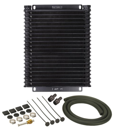 Derale 9000 Series Fin and Plate Transmission Coolers 13615 Fluid Cooler, Plate-Fin Type, Aluminum, 12.813 in. x 9.750 in. x 1.25 in., 1/2 NPT Inlet, Outlet, Each