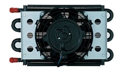 Derale Econo-Cool Remote Fluid Coolers with Fans 15830 Oil Cooler, 12 3/4 in. x 7 5/8 in. x 3 3/4 in., 7 in. Fan, 1/2 in. Hose Barb Fittings, Kit