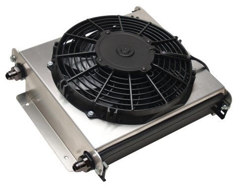 Derale Hyper-Cool Extreme Remote Fluid Coolers with Fan 15870 Cooler, Fan, Plate Type, Aluminum, 800 cfm, 14.875 x 13 x 5.625 in. Overall, -8 AN Inlet/Outlet, Kit