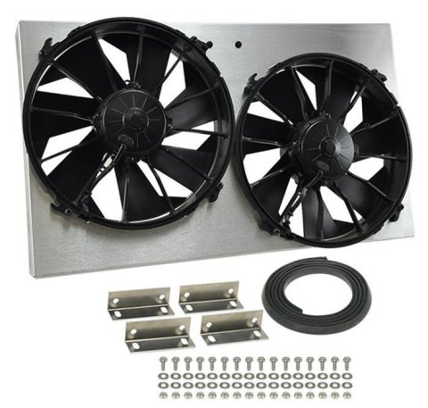 12 Inch 4,000 CFM Derale High-Output Dual RAD Fan and Shroud Kit 16825 Fan, Electric, Dual, Blades, cfm, Aluminum Shroud, 25.625 in. Width, 3.50 in. Thick, Each