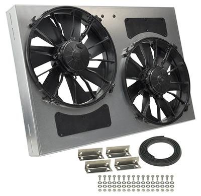 12 Inch 4,000 CFM Derale High-Output Dual RAD Fan and Shroud Kit 16837 Electric Fan, Dual, in. Diameter Fans, Aluminum Shroud, 27 in. Width, 18 in. Height, Each