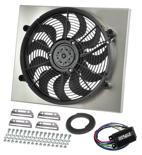 17 Inch 2,400 CFM Derale High-Output RAD Fan and Shroud Powerpacks 66822 Electric Fan, Powerpack Assembly, in. Diameter, Puller, cfm, Black, Plastic, Shroud, Aluminum, Each