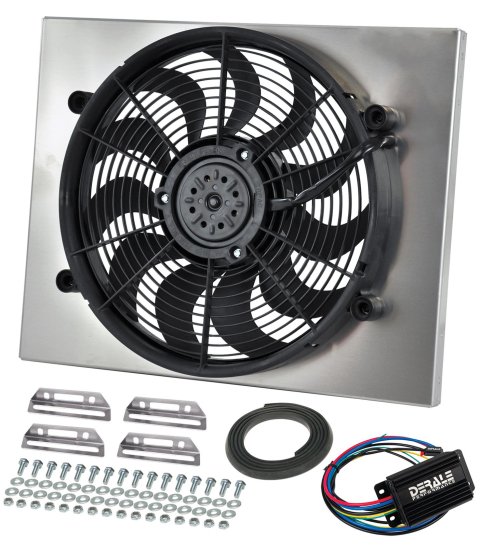 17 Inch 2,400 CFM Derale High-Output RAD Fan and Shroud Powerpacks 66821 Electric Fan, Powerpack Assembly, in. Diameter, Puller, cfm, Black, Plastic, Shroud, Aluminum, Each