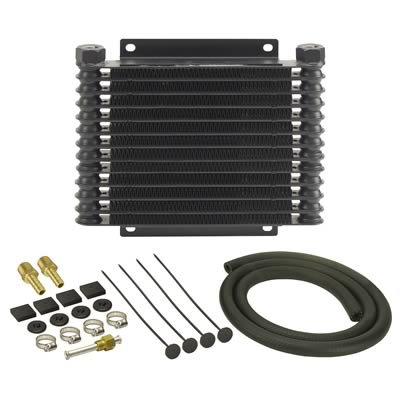 Derale 9000 Series Fin and Plate Transmission Coolers 13613 Fluid Cooler, Plate-Fin Type, Aluminum, 10.125 in. x 8.875 in. x 1.25 in., 1/2 NPT Inlet, Outlet, Kit
