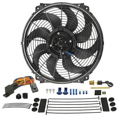 16 Inch 2,175 CFM Derale Tornado Universal Fan 16016 Electric Fan, Single, in. Diameter, Puller, cfm, Black, Plastic, Kit