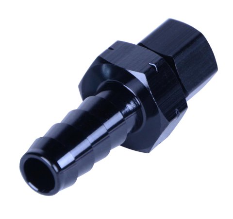 Derale Tube Adapter Fittings 13041 Adapter,Compression Fitting, 5/16" Transmission Cooler Line to 3/8" Hose Barb Black anodized Fitting