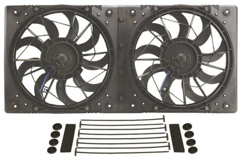 10 Inch 1,360 CFM Derale High-Output Dual RAD Fan and Shroud Kit 16812 Electric Fan, Dual, 11 in. Diameter, Puller, cfm, Black, Plastic, Each