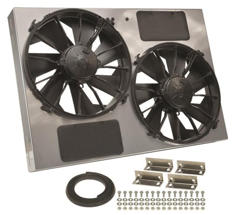 12 Inch 4,000 CFM Derale High-Output Dual RAD Fan and Shroud Kit 16927 Electric Fan, Dual, in. Diameter, Puller, cfm, Silver Powdercoated Steel Shroud, Each