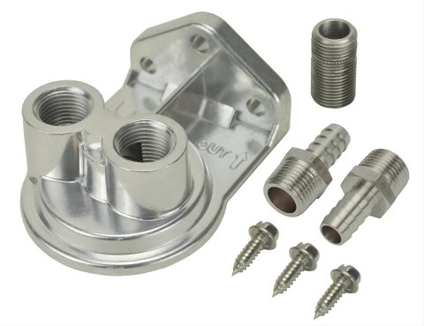 Derale Remote Filter Mounts 15708 Oil Mount, Aluminum, Natural, 1/2 in. NPT Ports, 3/4 in.-16 Thread, Each