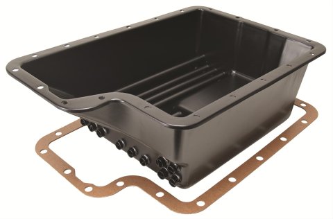 Derale Transmission Pans 14208 Pan Cooler, 6 1/8 in. Deep, Steel, Black, 1/8 NPT Bung, Ford, 4R100, E4OD, 5R110, 5R110W, Each