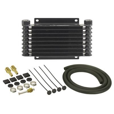 Derale 9000 Series Fin and Plate Transmission Coolers 13612 Fluid Cooler, Plate-Fin Type, Aluminum, 10.125 in. x 6.375 in. x 1.25 in., 1/2 NPT Inlet, Outlet, Kit