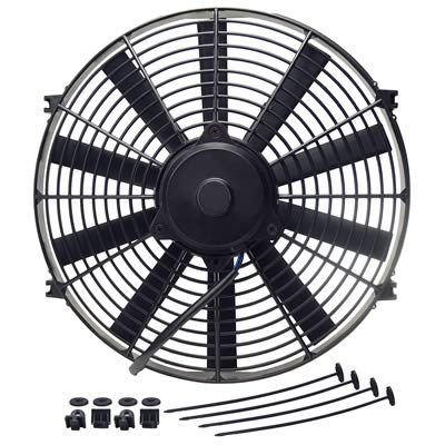 14 Inch 1,100 CFM Derale Dyno-Cool Straight Blade Fan 16914 Electric Fan, Single, in. Diameter, Reversible, 1100 CFM, Black Plastic, Each