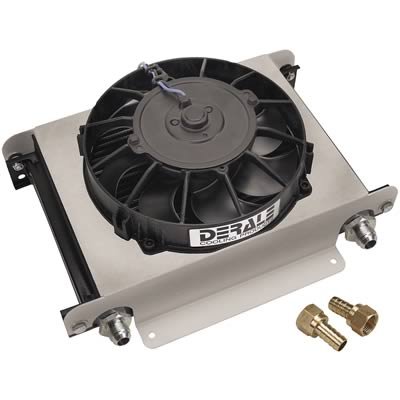 Derale Hyper-Cool Remote Fluid Cooler Assemblies 15860 Cooler, Fan, Plate Type, Aluminum, 10 in. x 13 in. x 5.625 in., -8 AN Inlet, Outlet, Each