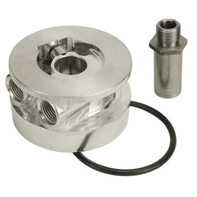 Derale Temperature Controlled Sandwich Adapter Kits 25720 Oil Filter Adapter, Style, 13/16-16 in. Nipple Thread Size, Aluminum, Natural, Chevy, Each