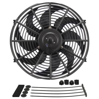14 Inch 1,230 CFM Derale Dyno-Cool Curved Blade Fan 18914 Electric Fan, Single RAD Assembly, in. Diameter, Puller, cfm, Black, Plastic, Shroud, Aluminum, Each