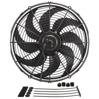 16 Inch 1,980 CFM Derale Dyno-Cool Curved Blade Fan 18916 Electric Fan, Dyno-Cool, Single, in. Diameter, cfm, Reversible, Black, Plastic, Each
