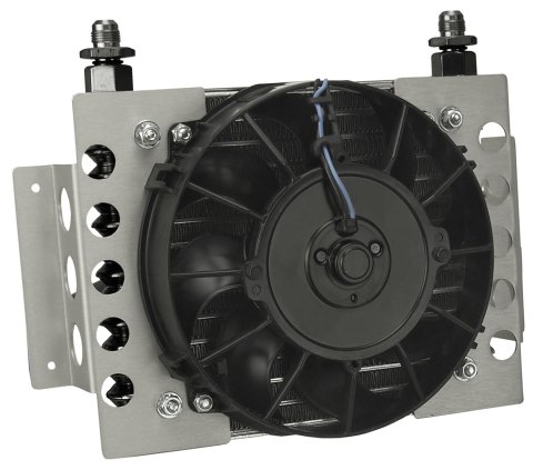 Derale Atomic-Cool Remote Fan-Mounted Oil Coolers 13950 Fluid Cooler, Fan, Plate Type, Aluminum, Black, 9-3/8 in. x 12-3/4 in. x 4-5/16 in., -6 AN Inlet/Outlet