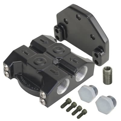Derale Remote Filter Mounts 35729 Oil Mount, Aluminum, Black, 13/16 in.-16 Thread, -10 AN O-Ring Female Line Threads, Each