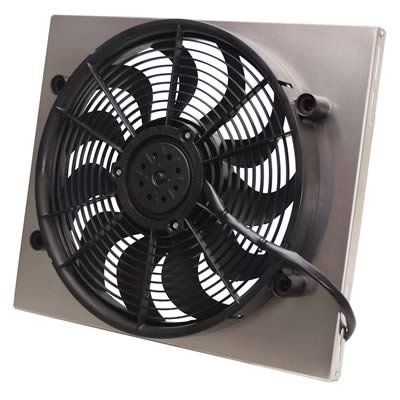 17 Inch 2,400 CFM Derale High-Output Single RAD Fan and Shroud Kit 16821 Electric Fan, Single, in. Diameter, w/Shroud, 20.750 in. Width, 17.625 in. Height, 3.00 in. Thick, Each