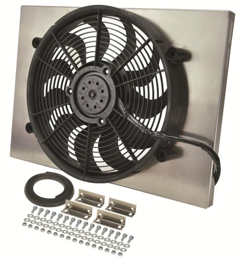17 Inch 2,400 CFM Derale High-Output Single RAD Fan and Shroud Kit 16828 Electric Fan, Single, in. Diameter, w/Shroud, 24.000 in. Width, 17.000 in. Height, 3.00 in. Thick, Each