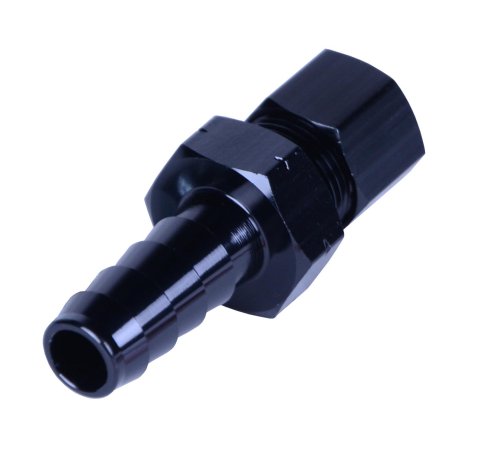 Derale Tube Adapter Fittings 13042 Adapter, Compression Fitting, 3/8" Transmission Cooler Line to 3/8" NPT Hose Barb Black anodized Fitting