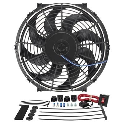 12.13 Inch 880 CFM Derale Tornado Universal Fan 16512 Electric Fan, Single, 12 in. Diameter, Reversible, cfm, Black, Plastic, Each