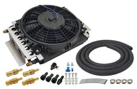 Derale Electra-Cool Remote Fluid Coolers 13900 Cooler, Transmission, Fan, 650 CFM, Plate, Aluminum, Black, 11.5 in. x 15.75 in. x 5.0 in., -6 AN Inlet, Outlet, Kit