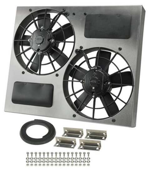 11 Inch 3,750 CFM Derale High-Output Dual RAD Fan and Shroud Kit 16830 Electric Fan, Dual, in. Diameter Fans, w/Shroud, 22.250 in. Width, 19.000 in. Height, 4.50 in. Thick, Each