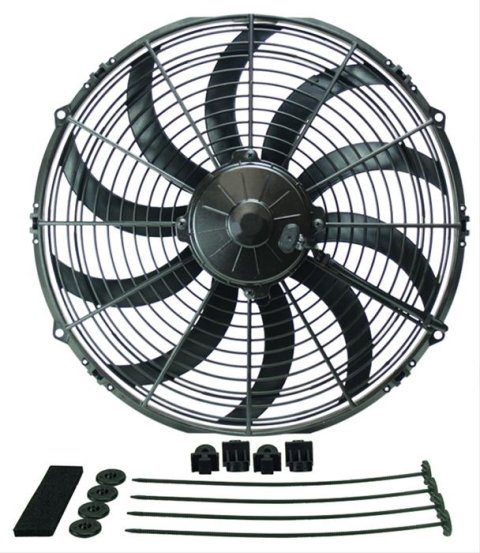 14 Inch 1,864 CFM Derale High-Output Curved Blade Fan 16114 Electric Fan, Single, in. Diameter, Puller, 1, 864 cfm, Black, Plastic, Each