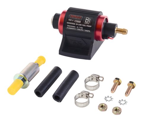Derale Universal Inline Fuel Pumps 72000 Pump, High Performance Pump Gasoline 130 lph, 4-7 psi, Each