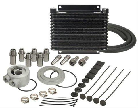 Derale Plate and Fin Engine Oil Coolers 15405 Fluid Cooler, Engine, Plate-Type, Aluminum, 9.50 in. x 9.875 in. x 1.25 in., -8 AN Inlet, Outlet, Kit