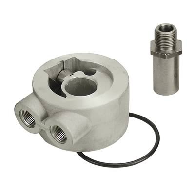 Derale Temperature Controlled Sandwich Adapter Kits 25730 Oil Filter Adapter, Style, 3/4-16 in. Nipple Thread Size, Aluminum, 3/8 in. NPT Inlet/Outlet