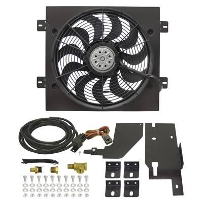 17 Inch 2,400 CFM Derale Jeep Wrangler Direct-Fit Fan Kit 20161 Fan, Electric, Puller, Black Plastic Blades, Natural Aluminum Shroud, cfm, Jeep, Each