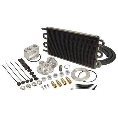 Derale 7000 Series Tube and Fin Engine Oil Cooler Kits 15551 Fluid Cooler, Series, Type, Fin, Copper/Aluminum, Black, 1/2 in. Hose Barb Inlet/Outlet, Each